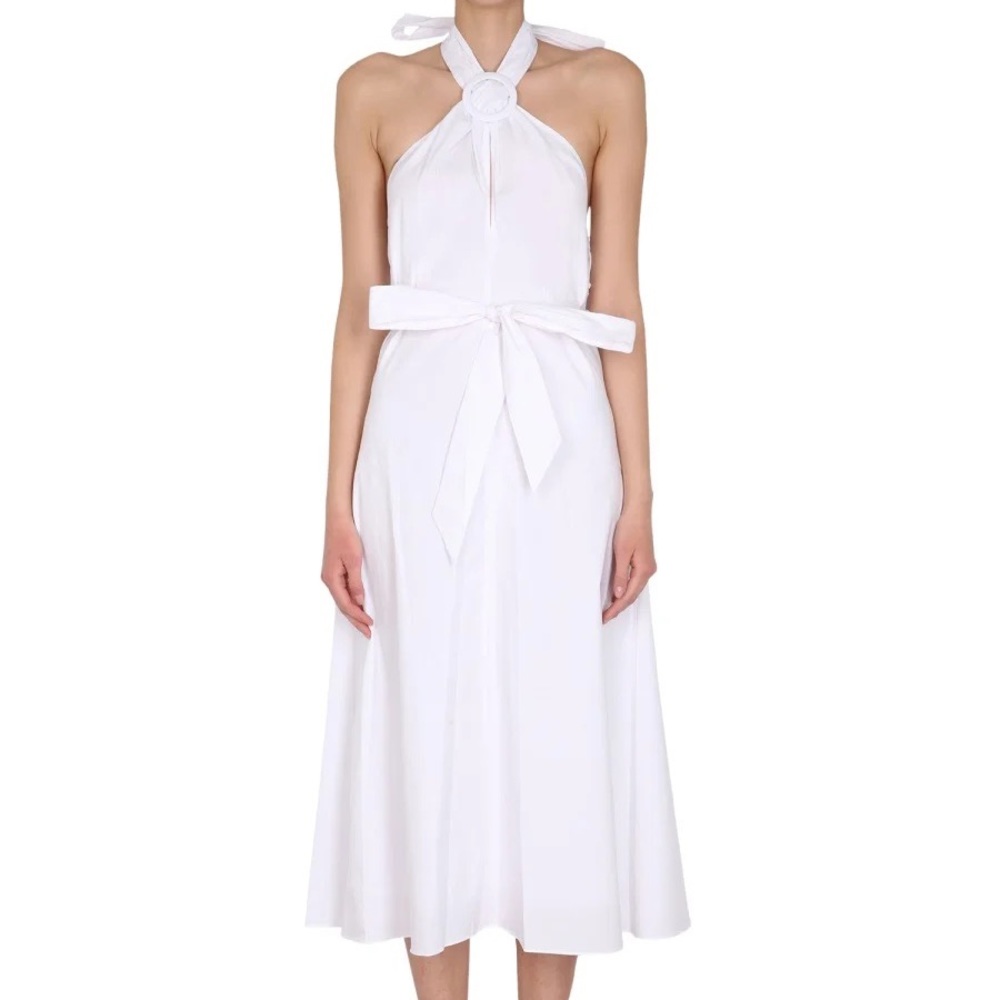 STAUD Kai belted midi halter dress
